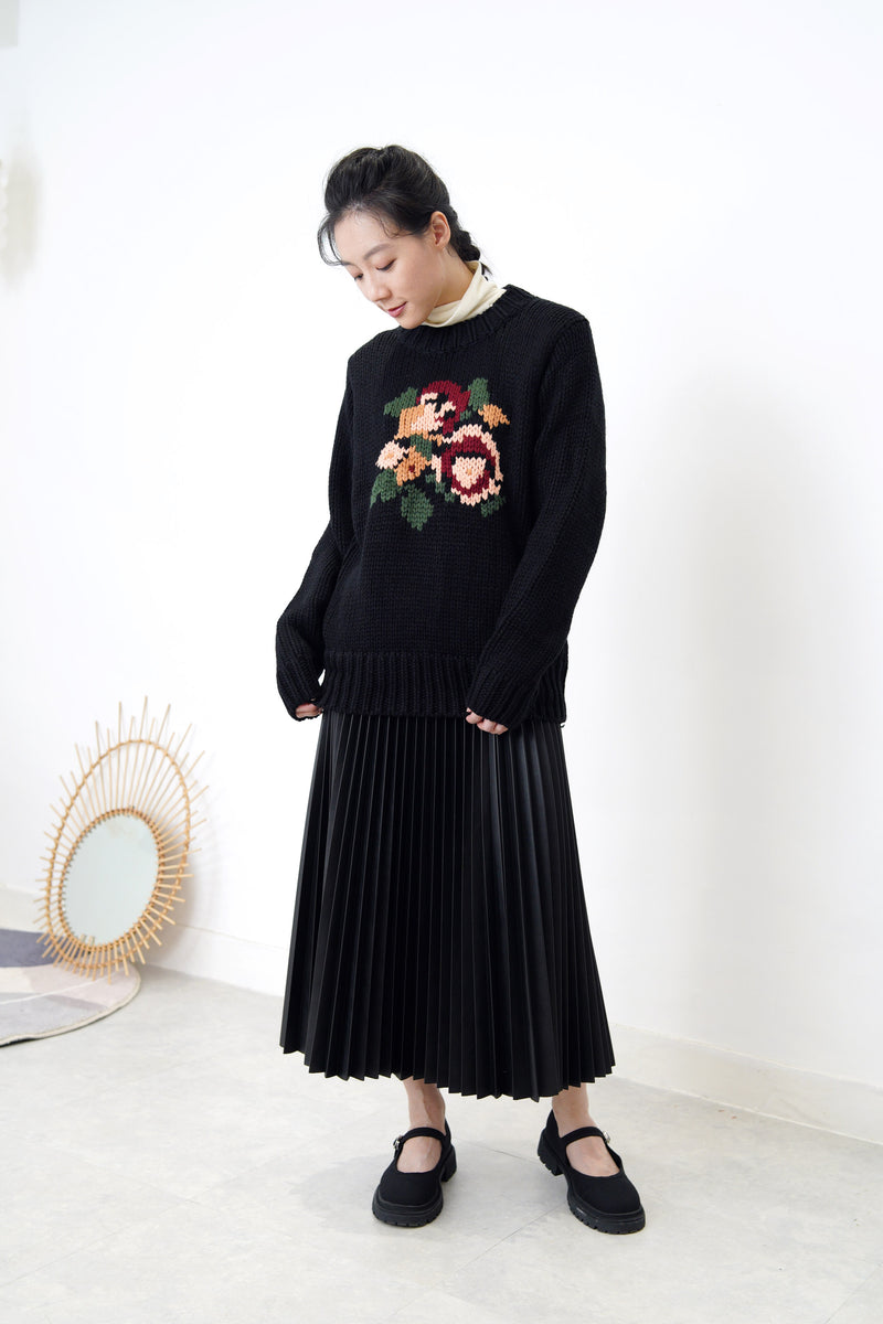 Black floral pattern sweater