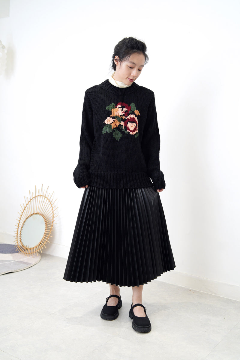 Black floral pattern sweater