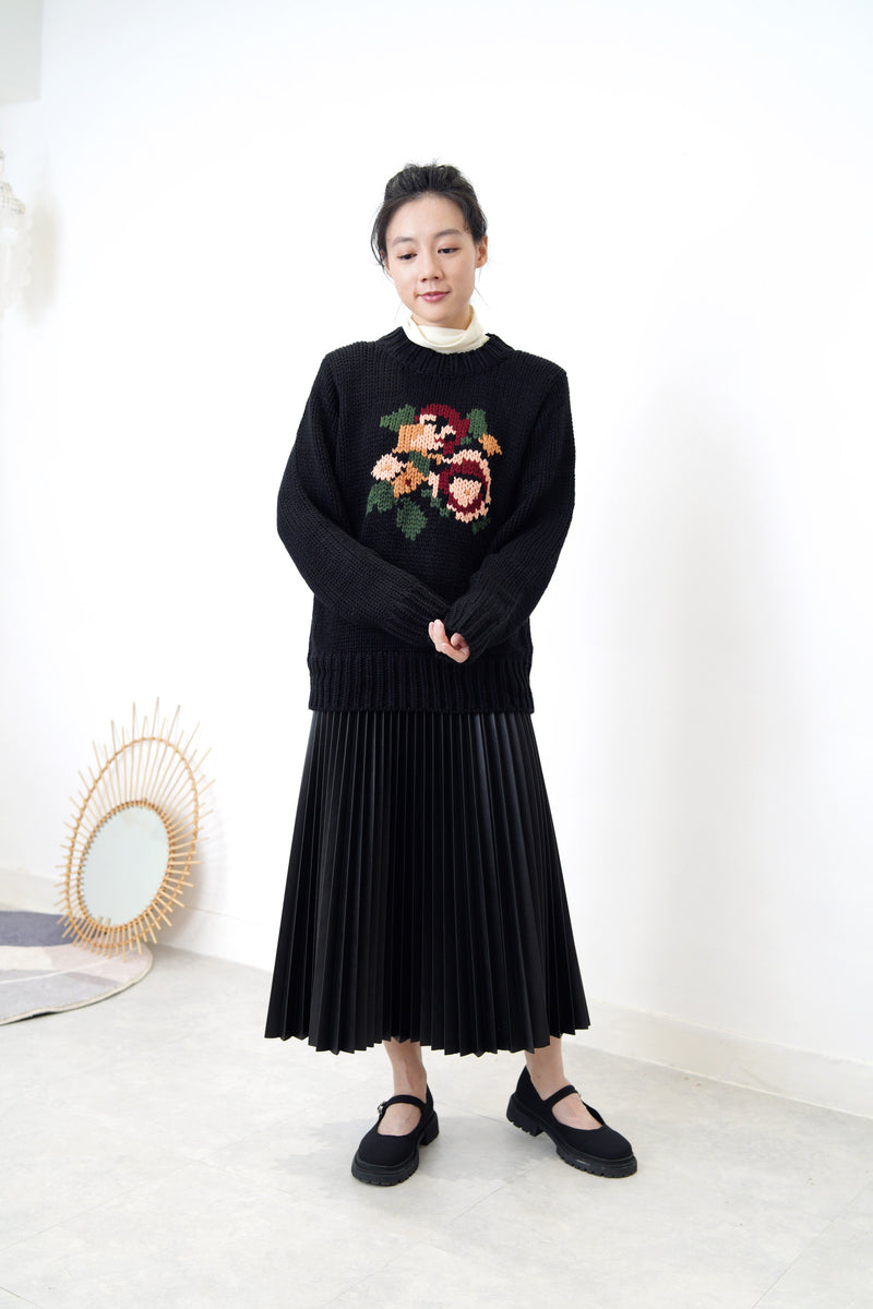 Black floral pattern sweater