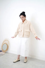 Cream fluffy pockets jacket