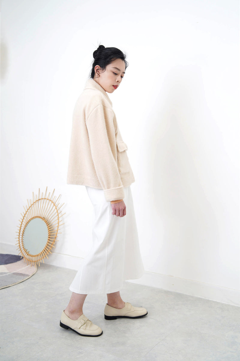 Cream fluffy pockets jacket