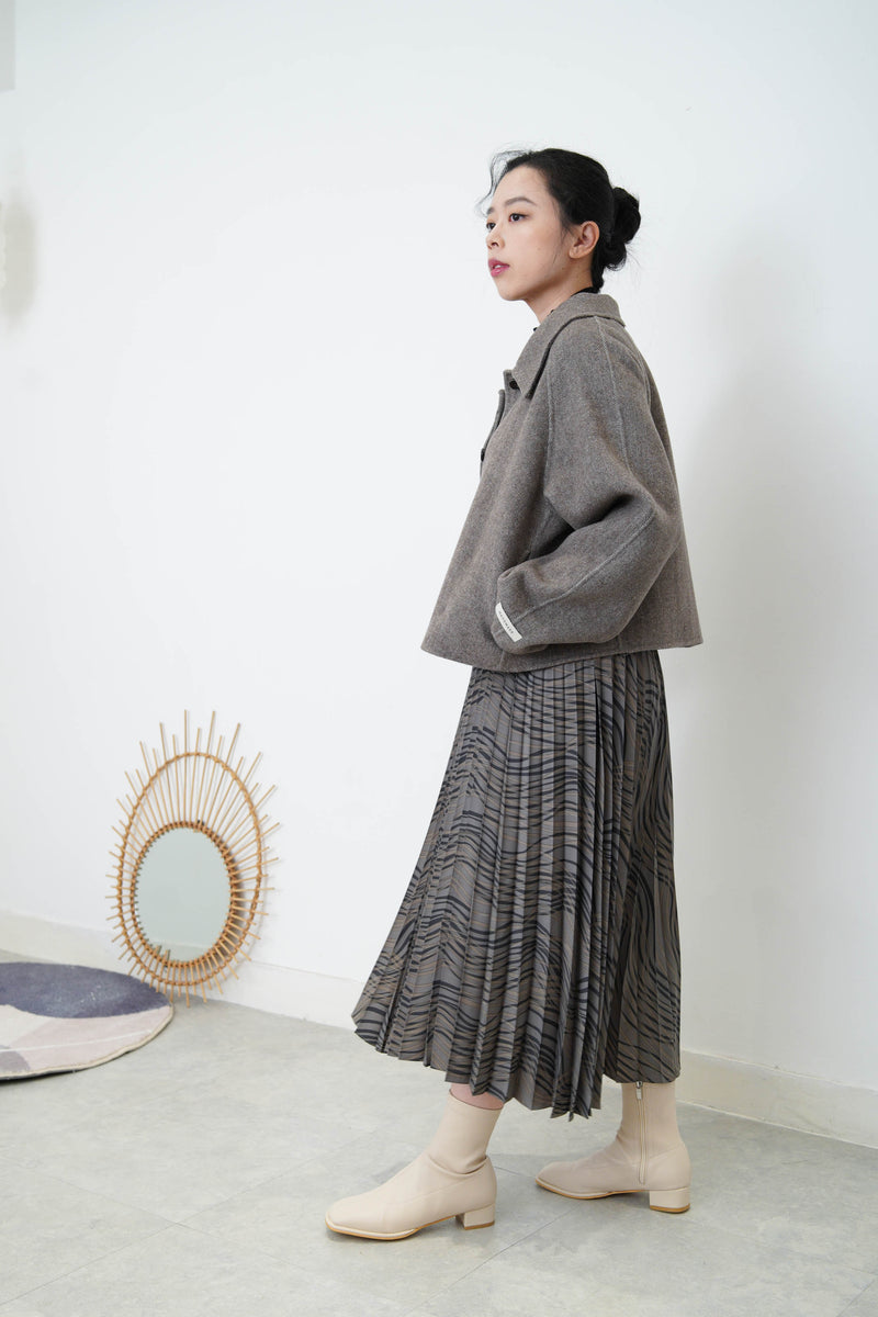 Grey print pleats skirt