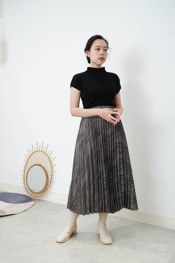 Grey print pleats skirt