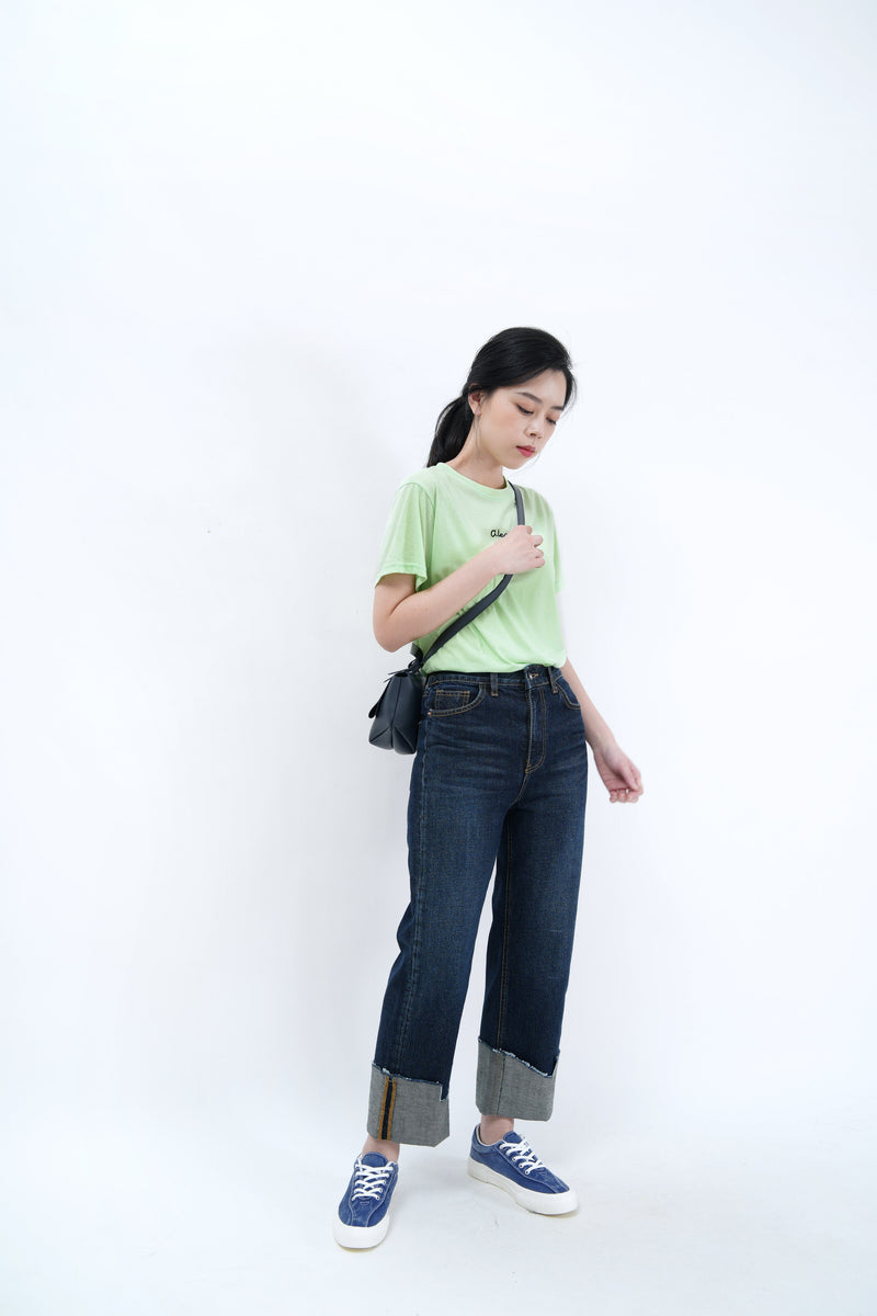 Spring green tee w/ letter embroidery