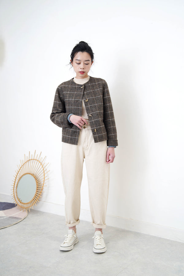 Wool checked blazer in brown