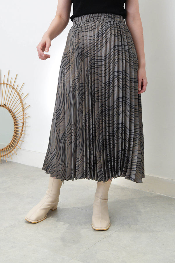 Grey print pleats skirt