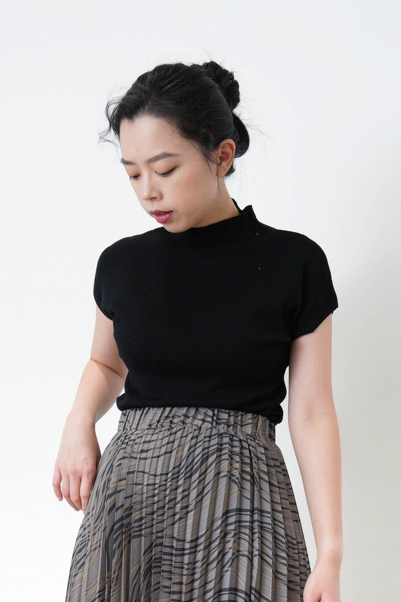Black thin knit elegant high neck top