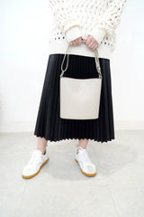 Grey leather bucket bag in 3 ways
