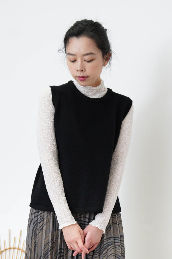 Black wool vest in side vents