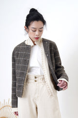 Wool checked blazer in brown