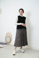 Grey print pleats skirt