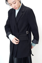 Black layering blazer in buckle strap