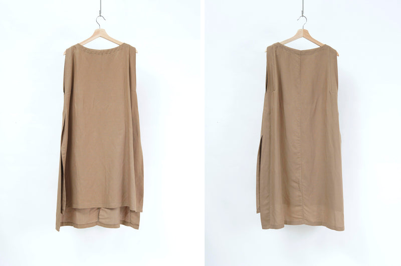 Milk tea linen one piece in split hem