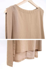 Milk tea linen one piece in split hem