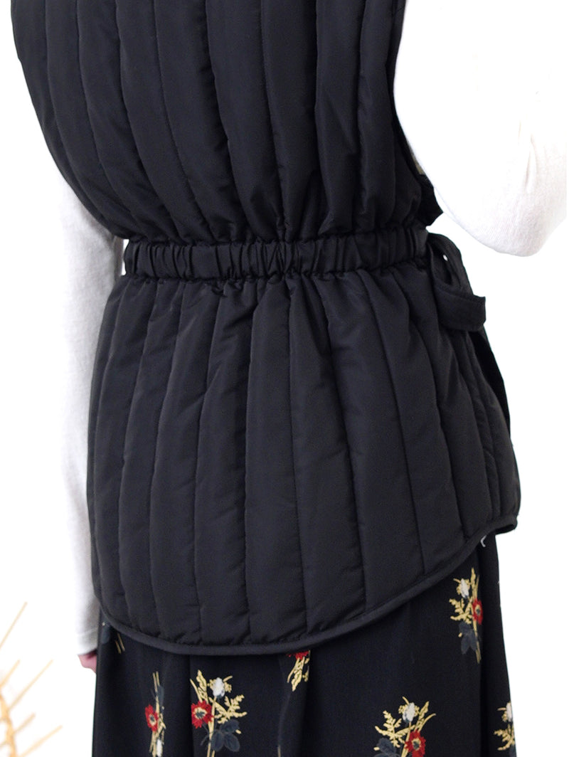 Black quilted vest jacket with waist strap
