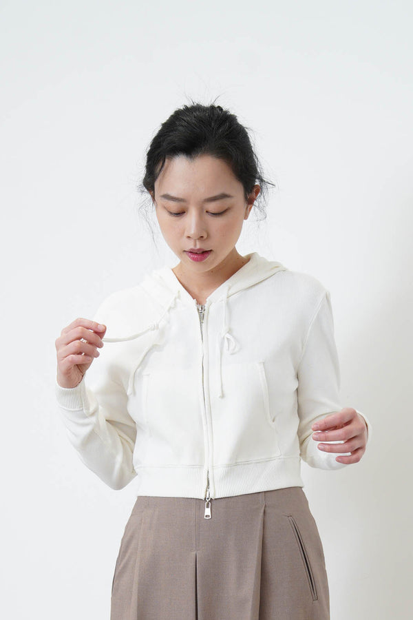 White knit crop zip jacket