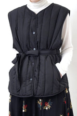 Black quilted vest jacket with waist strap