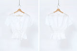 White detail v-neck shirt w/ waist drawstring