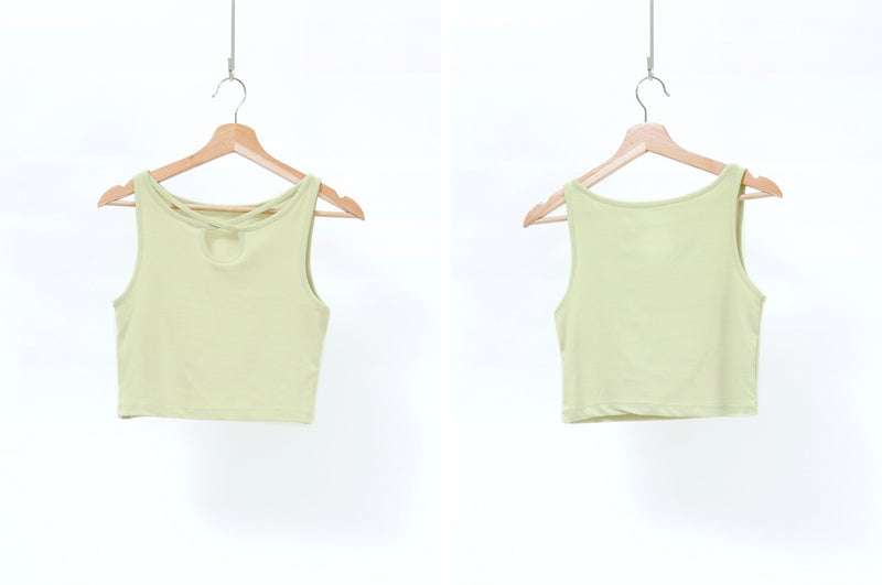Light mint tank top in cut out collar