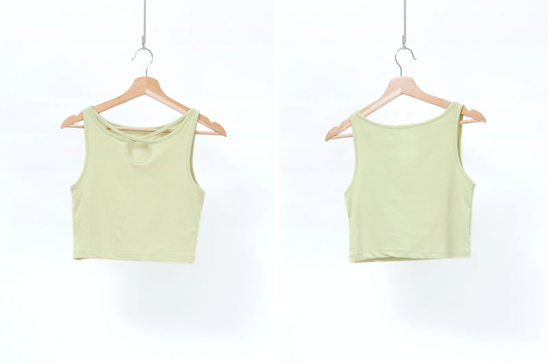 Light mint tank top in cut out collar