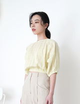 Lime check texture top in elastic waist hem