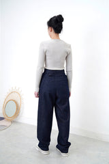 Grey knit top in overlay wrap style