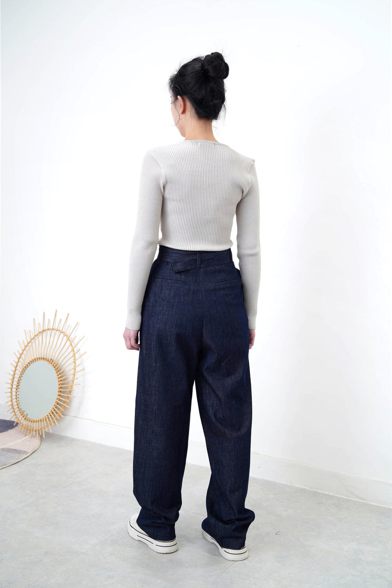 Grey knit top in overlay wrap style