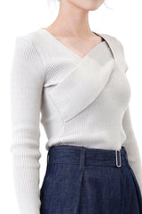 Grey knit top in overlay wrap style