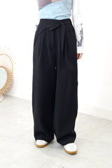 Black straight cut trousers in detail waist