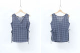 Navy checked v neck vest w/ waist strings