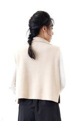 Beige knit vest in zip collar