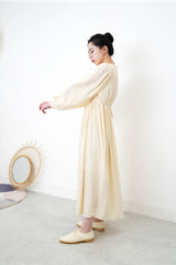 Cream tie waist dress in gather details