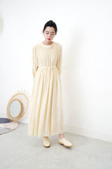 Cream tie waist dress in gather details
