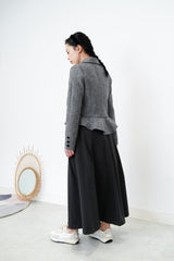 Grey U neck one piece in elegant cutting