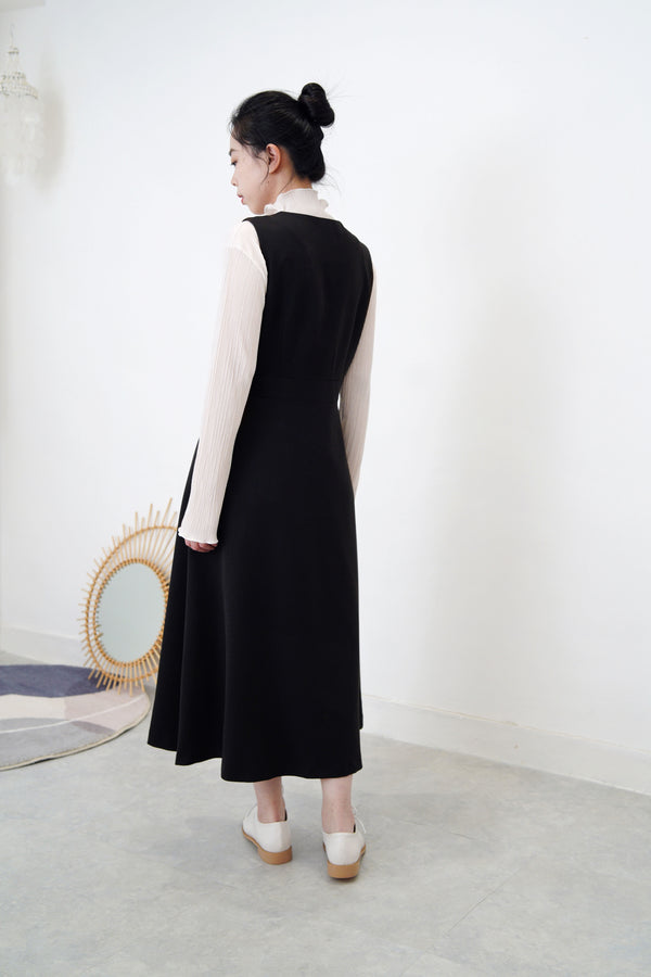 Black button up v neck one piece