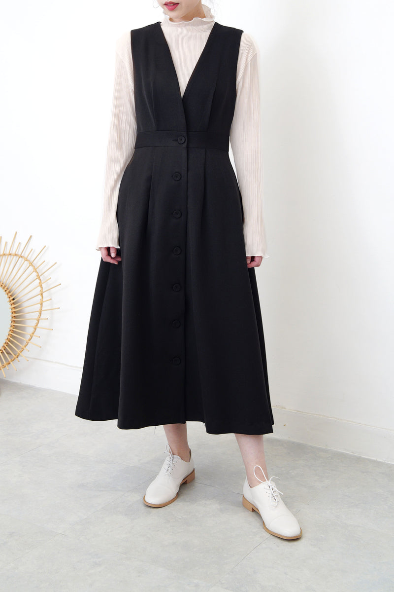 Black button up v neck one piece