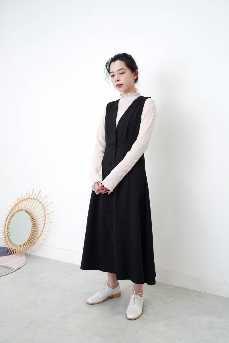 Black button up v neck one piece