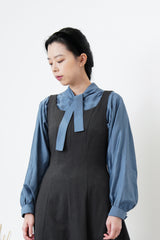 Grey blue satin shirt w/ neck straps
