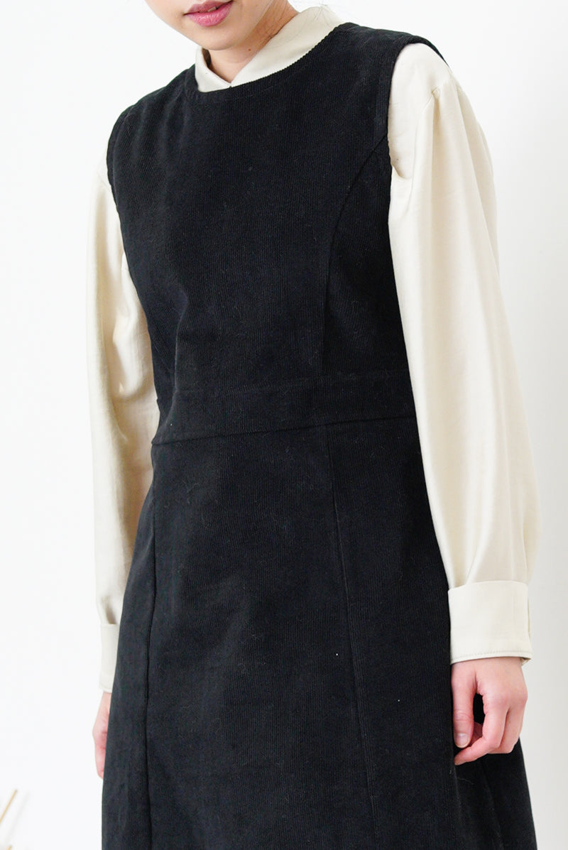 Black corduroy sleeveless dress