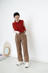 Brown wool checked trousers