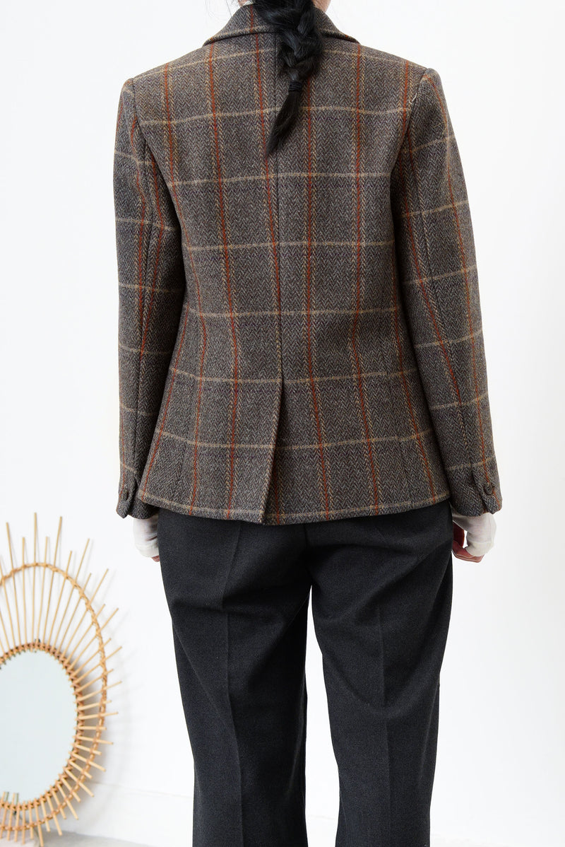 Grey England checked wool blazer