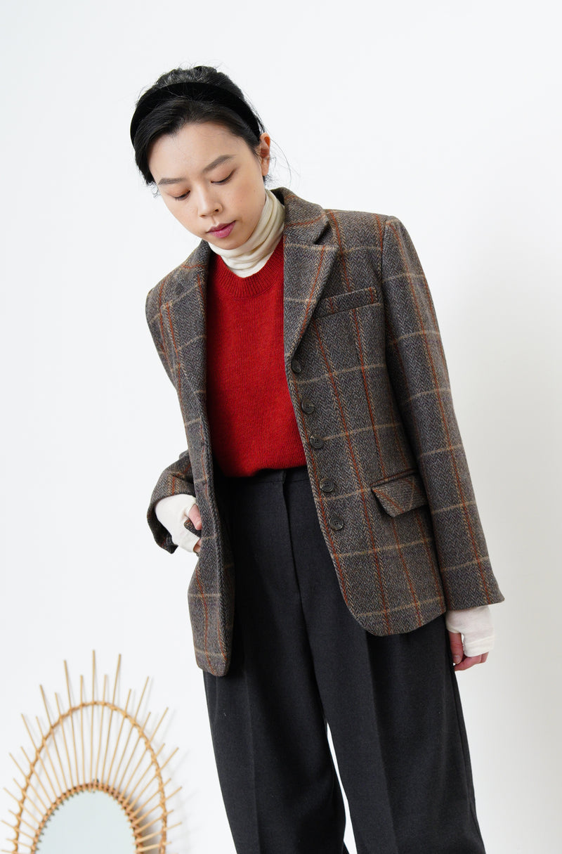 Grey England checked wool blazer