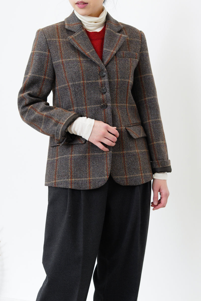 Grey England checked wool blazer