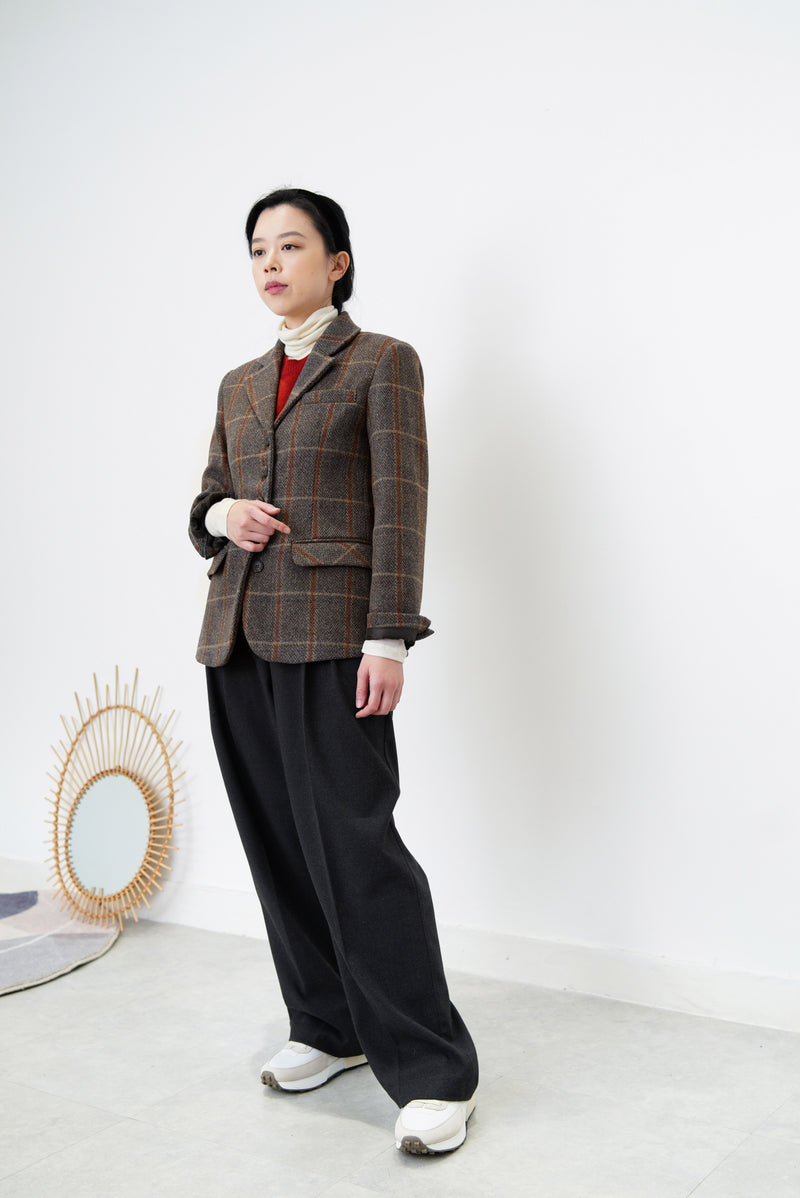 Grey England checked wool blazer