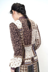 Stand collar pleats dress in paisley prints