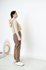 Beige knit crop vest w/ hoodie