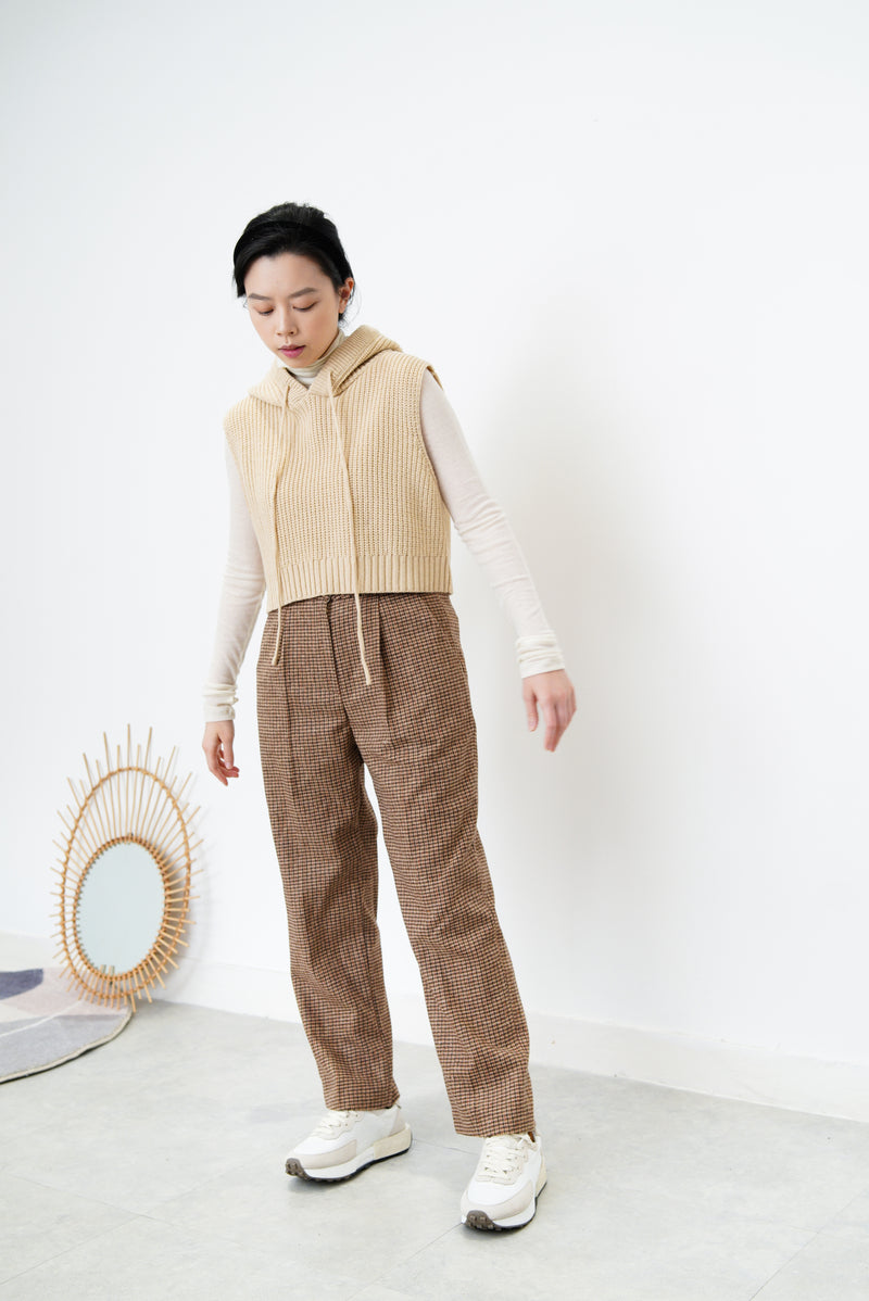 Brown wool checked trousers