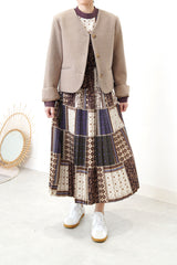 Stand collar pleats dress in paisley prints