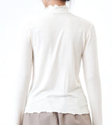 Ivory stand collar cotton top w/ ruffle fringe