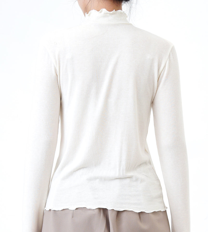 Ivory stand collar cotton top w/ ruffle fringe